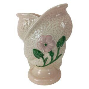Hull Pottery Classic 5-6 Pale Pink Flower Shell Glaze Vase 1950s Vintage